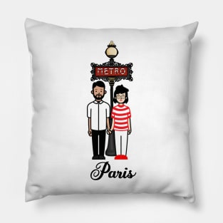 French Couple Metro Sign Pillow