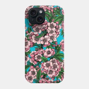 Cherry blossom on blue Phone Case