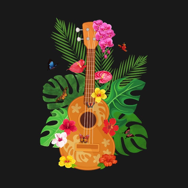 Hawaiian Ukulele Hibiscus Butterflies by soulfulprintss8