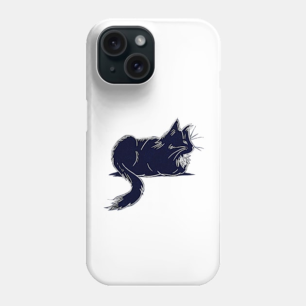 Black Maine Coon Cat Linocut Phone Case by Maddybennettart