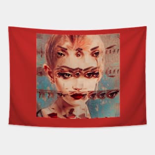 EYES Surreal Glitch Art Portrait Tapestry