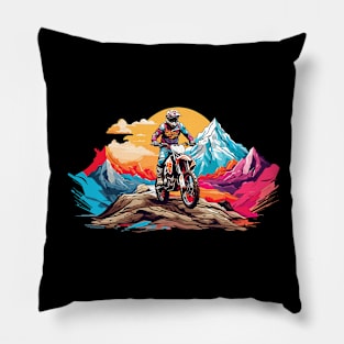 Colorful Dirt Bike Off Road Racer Mountain Landscape Design Pillow