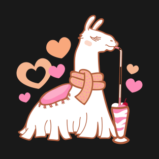 Fancy Pink Llama with Milkshake T-Shirt