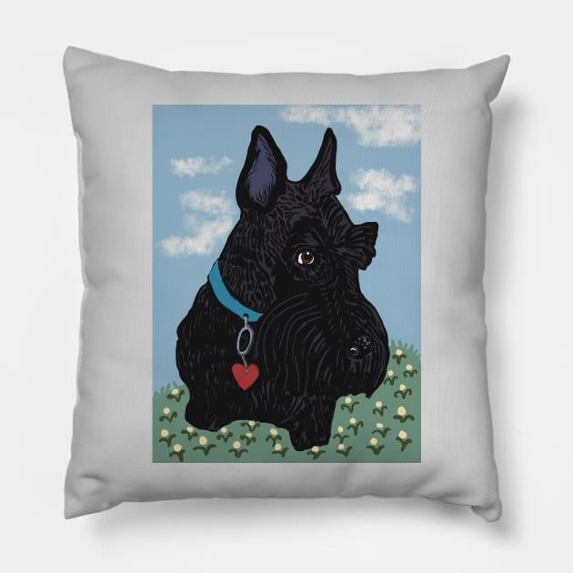 Scottie in a garden Pillow by Janpaints