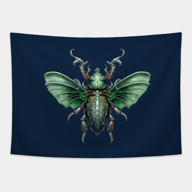 Emerald biomechanical beetle Tapestry by NATLEX