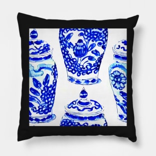 Blue and white chinoiserie jars Pillow