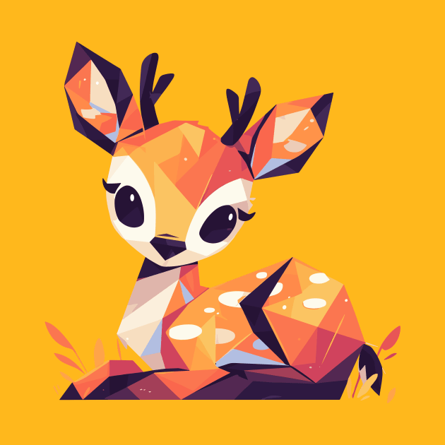 Geometrical Colorful Fawn. Adorable Mosaic Cute Kawaii Simple Animal Deer by SappiDigital