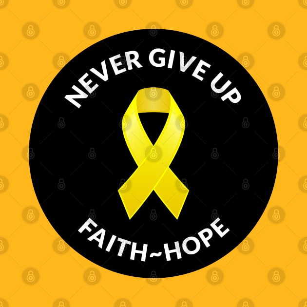 Yellow Awareness Ribbon Never Give Up Faith Hope by DesignIndex