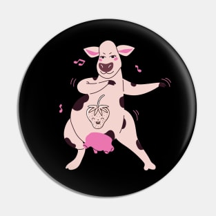 Strawberry Cow Dancing,  Cute , Cartoon Pin