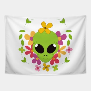 Adorable alien with flowers Tapestry