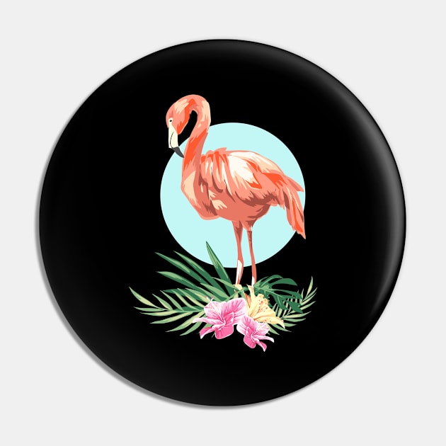 Flamingo Tropical Leaves Exotic Bird Pin by Foxxy Merch