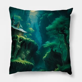 Ornate Witch Cottage in a Forbidden Woods Pillow