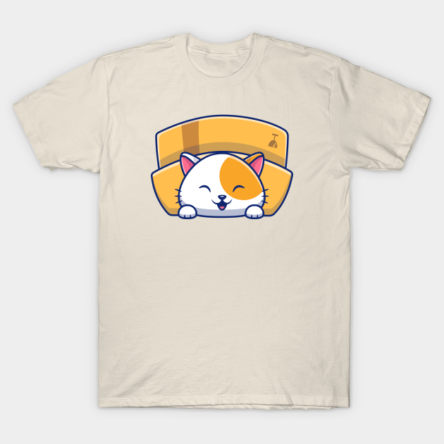 Cute Cat Playing In The Box Cartoon (2) - Cat - T-Shirt