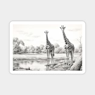 Giraffe Animal Discovery Wild Nature Ink Sketch Style Magnet