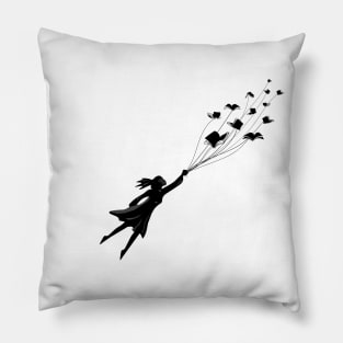 The flying girl with her books Pillow