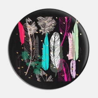 Feathers Pink, Turquoise, Grey and Gold Specks Pin