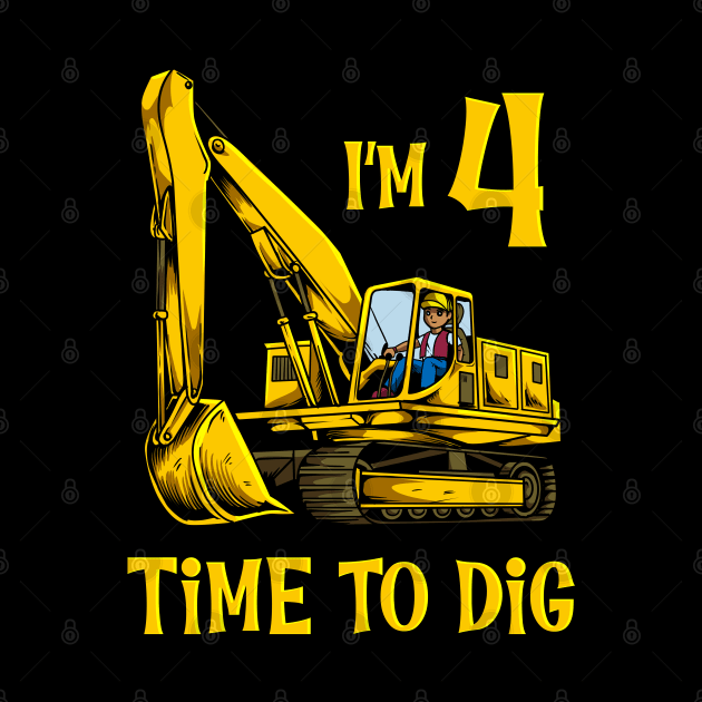 I'm 4 - time to dig - excavator 4 year old birthday by Modern Medieval Design