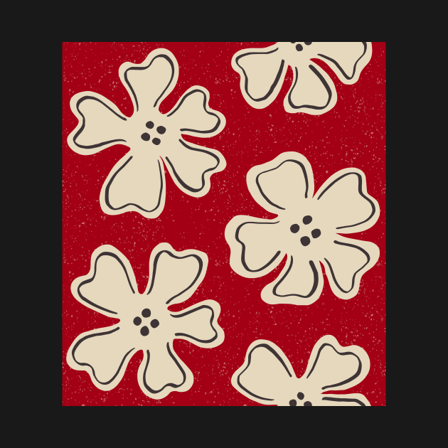 Pattern of button flowers on ruby red by colorofmagic