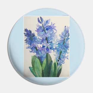 Three blue hyacinths watercolour painting Pin