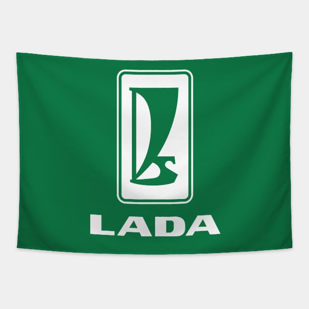 Lada logo 1980s (white) Tapestry by GetThatCar