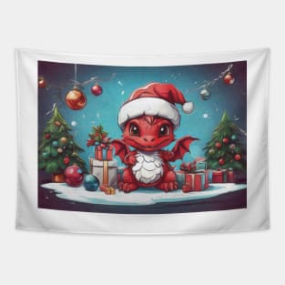 Little Welsh Christmas Party Dragon Tapestry