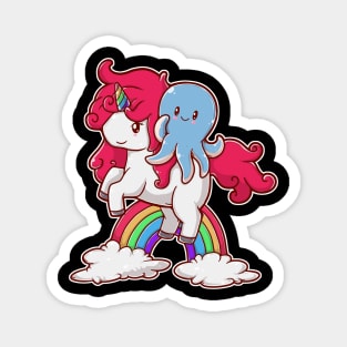 An Octopus Riding a Unicorn Over a Rainbow Magnet