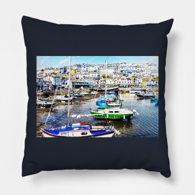 Brixham Harbour, Devon Pillow by tommysphotos