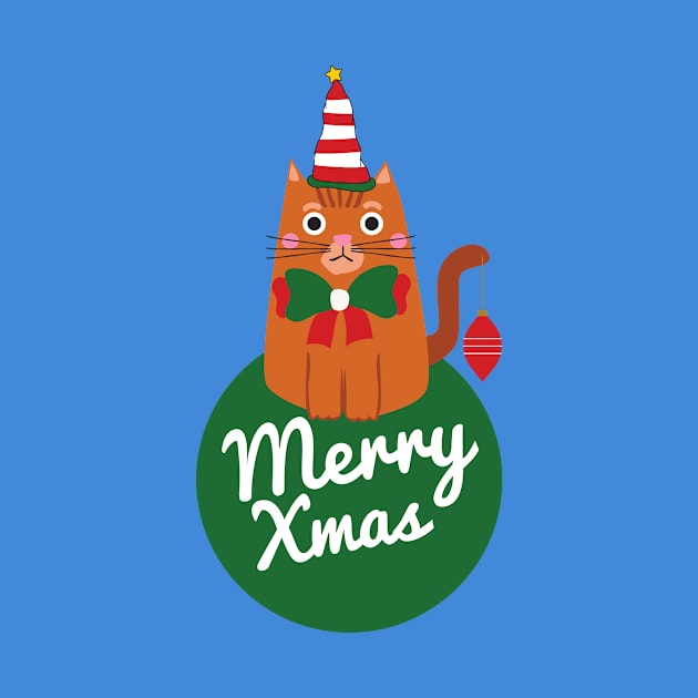 Scandinavian Christmas Cat,Merry Christmas by Natalie C. Designs 