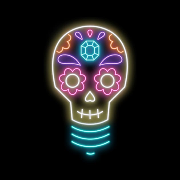 Neon sugar skull lightbulb by Laura_Nagel