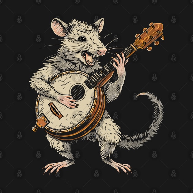 Funny Possum Opossum playing the banjo Weird Trash Kitty Guitar Possum Love Animal by RetroZin