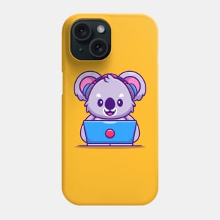 Cute Koala Working on Laptop With Headphone Phone Case