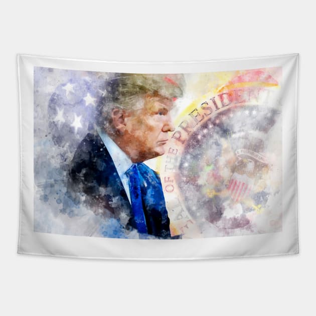 Donald Trump with Seal of the President and American flag Tapestry by SPJE Illustration Photography