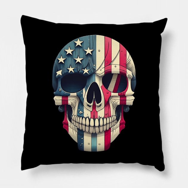 American Flag Skull Pillow by SOS@ddicted