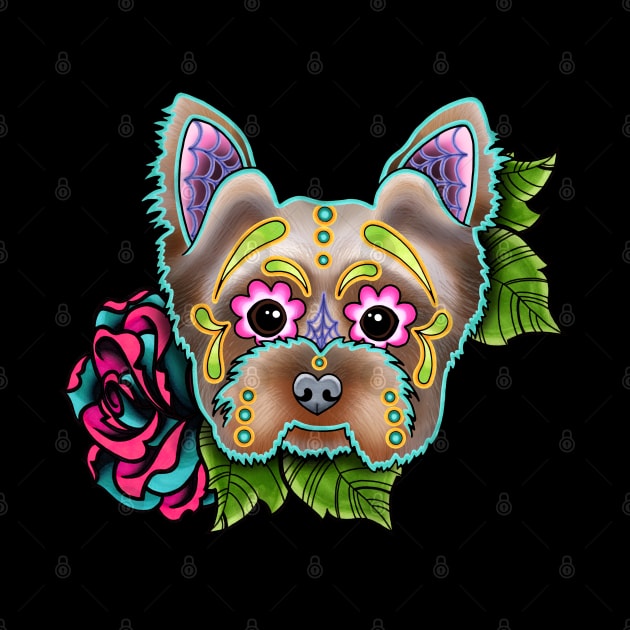 Yorkie - Day of the Dead Sugar Skull Dog by prettyinink