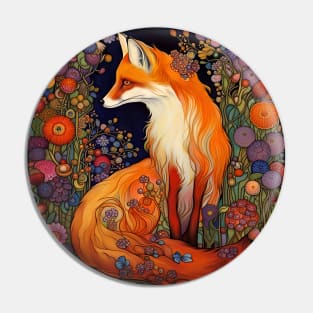 A Fox in the Flower Garden Pin