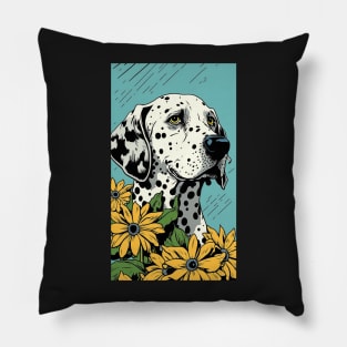 Dalmatian Dog Vibrant Tropical Flower Tall Retro Vintage Digital Pop Art Portrait 2 Pillow