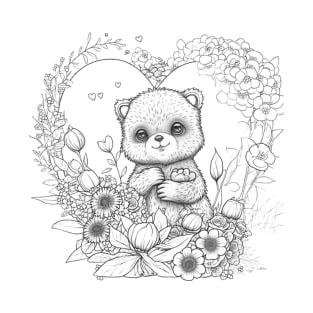 cute bear drawing in roses T-Shirt