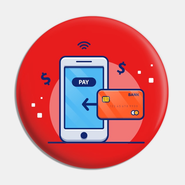 Handphone With payment Application And Bank Card Cartoon Pin by Catalyst Labs