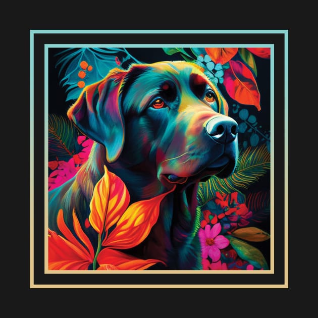 Snacky Labrador Retriever Floral Tropical Digital Oil Painting Portrait by ArtHouseFlunky