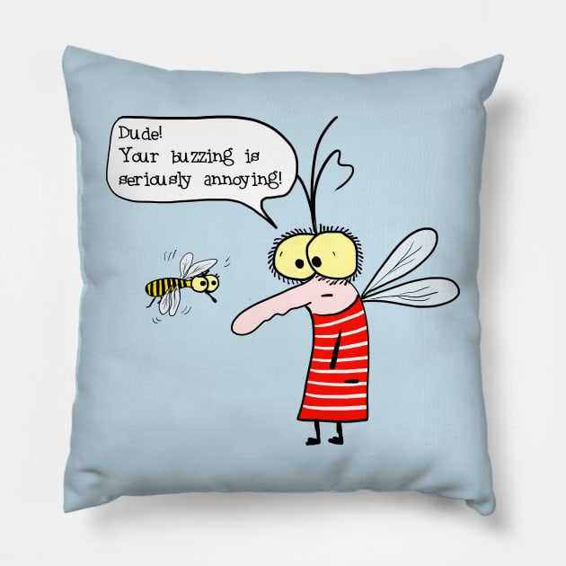 Bee buzzing vs mosquito Pillow by plopman