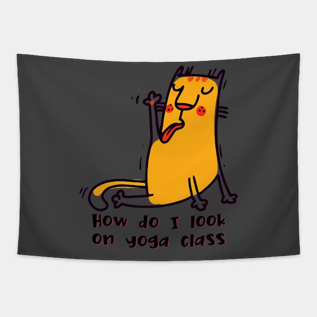 How do I look on yoga class funny yoga and cat drawing Tapestry by Red Yoga