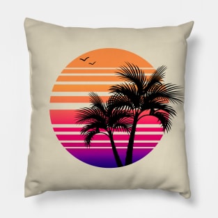 Synthwave - Vaporwave - California - Florida - 80s - Purple, Pink, & Orange Pillow