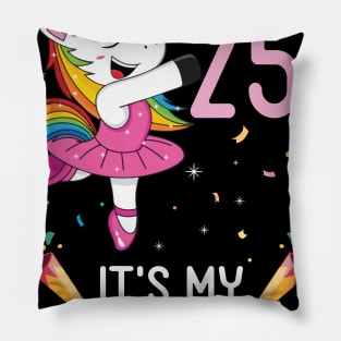 Happy Unicorn Dancing Congratulating 25th Time It's My Birthday 25 Years Old Born In 1996 Pillow