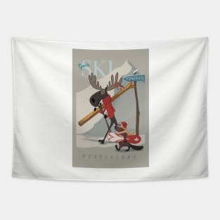 Ski Revelstoke Moose and Beaver travel poster Tapestry