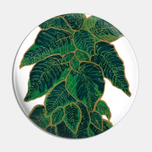 Green and Golden Leaves Pattern, Acrylic Painted and Digitally Enhanced Pin