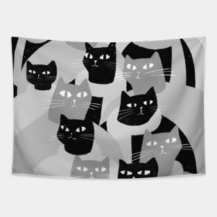 Cats with a mission grayscale Tapestry