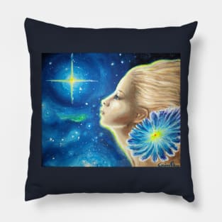 The memory of the girl withba blue flower Pillow