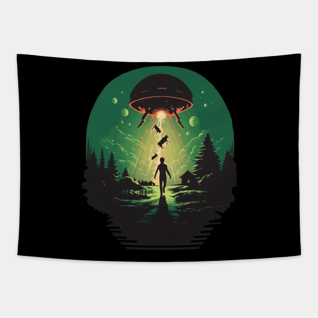 Funny UFO Aliens Cow Gifts Men Women Kids Funny Cow Tapestry by KsuAnn