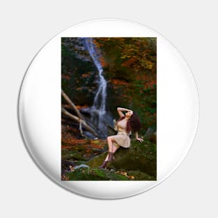 Beautiful young woman by a waterfall Pin