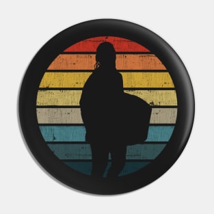 Bodyboarding Surfer Silhouette On A Distressed Retro Sunset design Pin